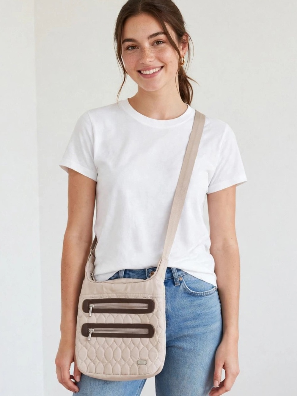 Lug Quilted Beige Crossbody Bag